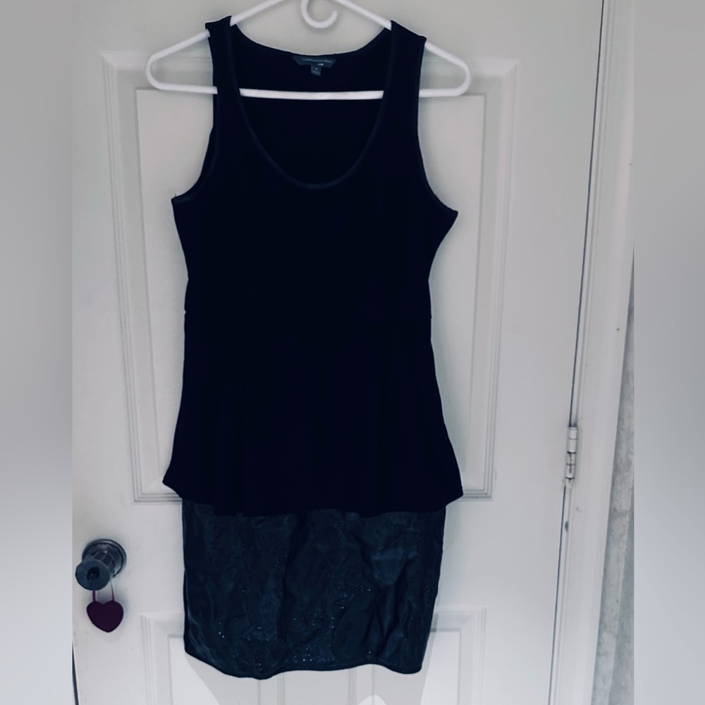 Catherine Malandrino Black Dress with Fayx Crinkly Leather Bottom